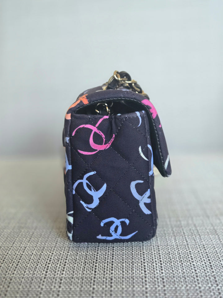 Chanel 24S collection Navy Multi color Jersey Mini Rectangular Flap Bag with Champagne GHW