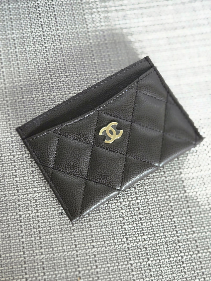 Chanel 2024/2025 25C collection Dark Chocolate Brown Caviar LGHW Flat Card Holder