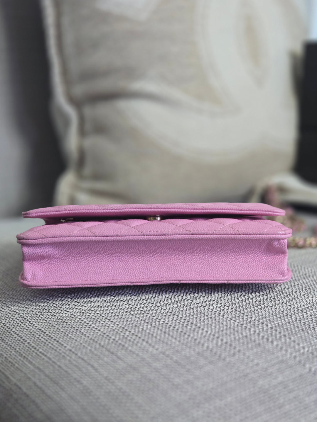 Chanel 23P Collection 2023 Mauve undertone Pink Caviar Champagne GHW Classic Wallet on chain (WOC)