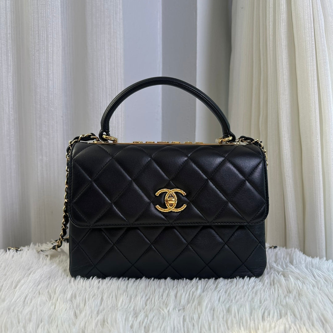 CHANEL Black Lambskin Trendy CC Flap Bag size SMALL with Non detachable Shoulder strap and LGHW 2023