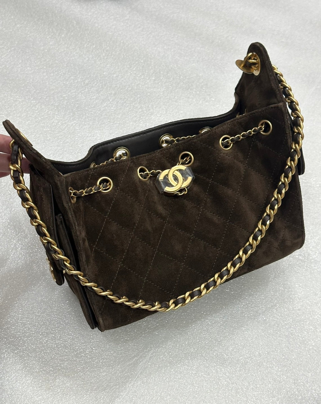 CHANEL 26C Brown Suede Aged GHW Mini 25 Hobo Bag