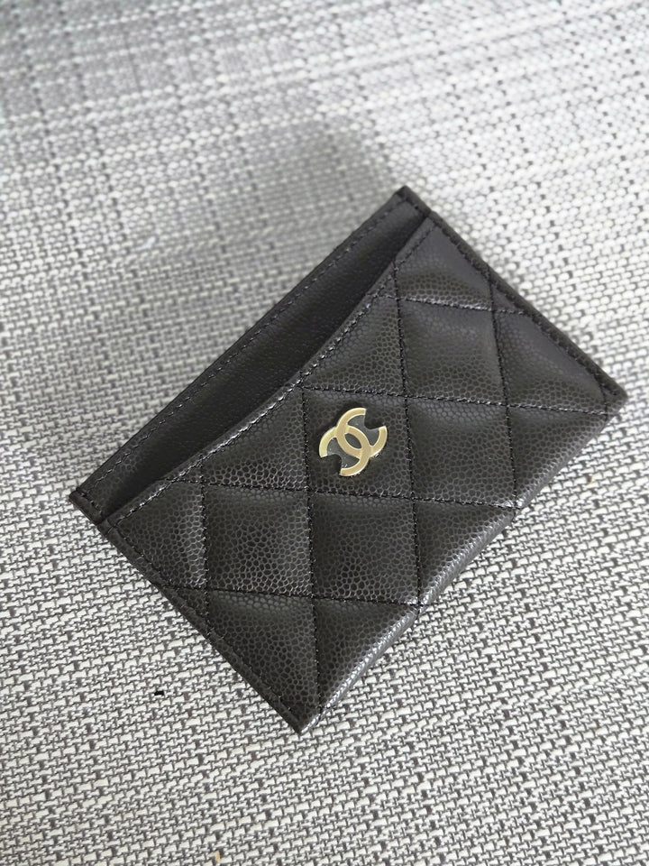 Chanel 2024/2025 25C collection Dark Chocolate Brown Caviar LGHW Flat Card Holder