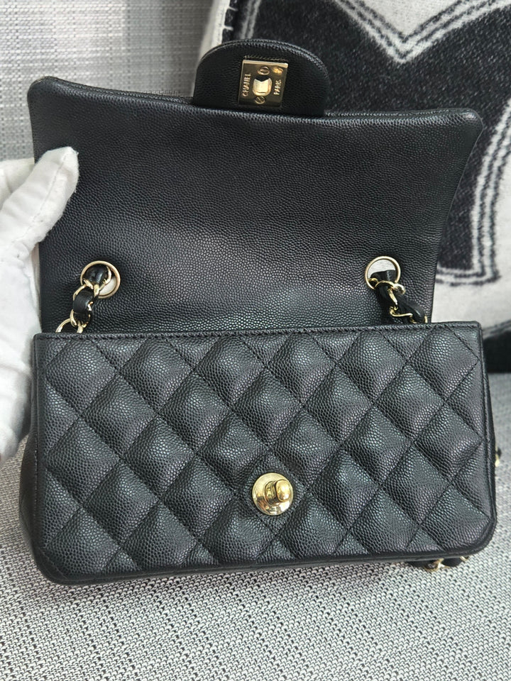 Chanel series 26 18B Collection Black Caviar Classic Mini Rectangular Flap Bag with champagne GHW