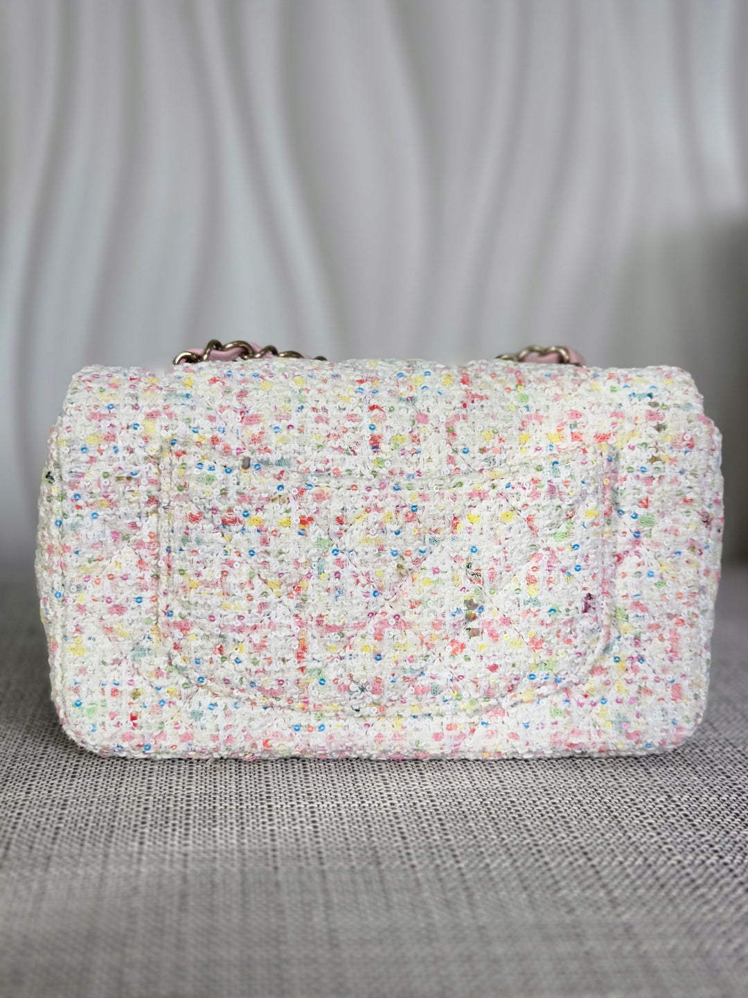 Chanel 25C 2025 Cruise Collection Multi-colored Tweed Champagne GHW Mini rectangular flap bag