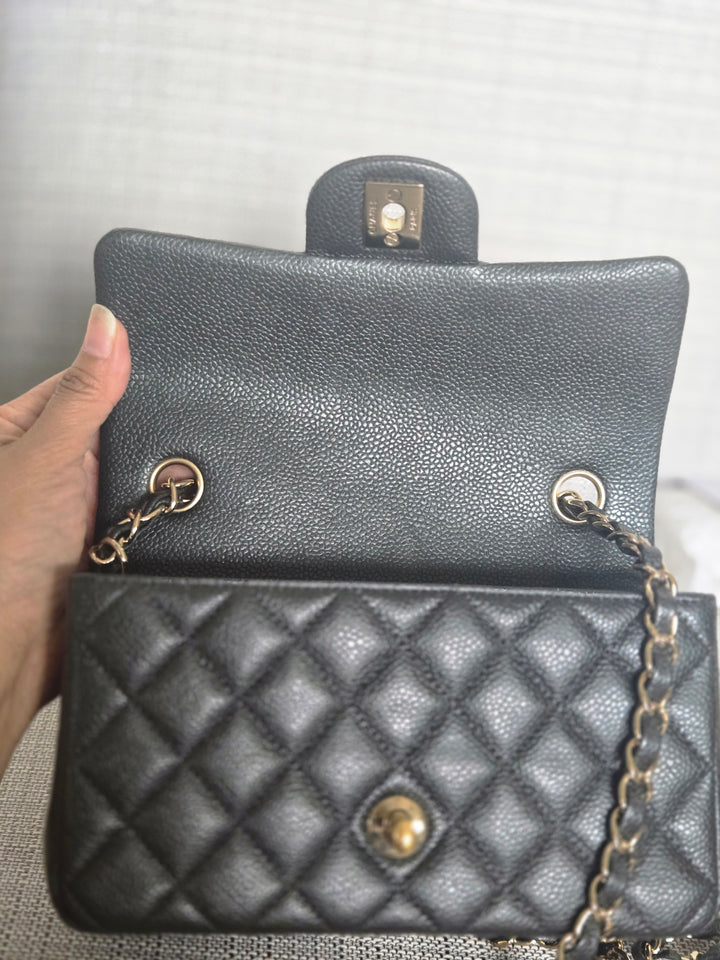 Chanel series 25 2018 Summer/Spring 18S Collection Pearly Dark Grey Caviar LGHW Mini Rectangular Flap Bag
