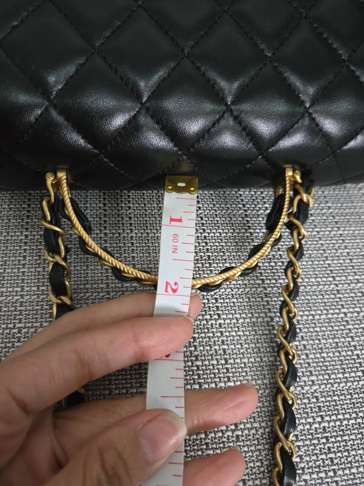 Chanel Black Lambskin Mini Rectangular Flap Bag with Top Handle GHW