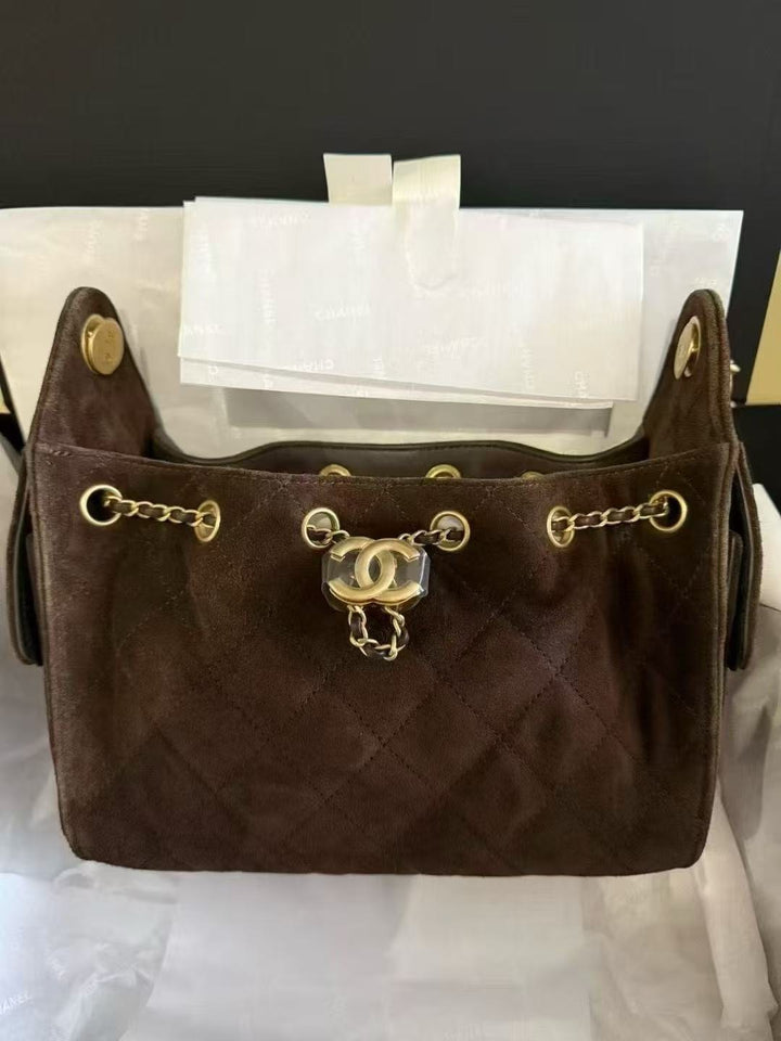 CHANEL 26C Brown Suede Aged GHW Mini 25 Hobo Bag