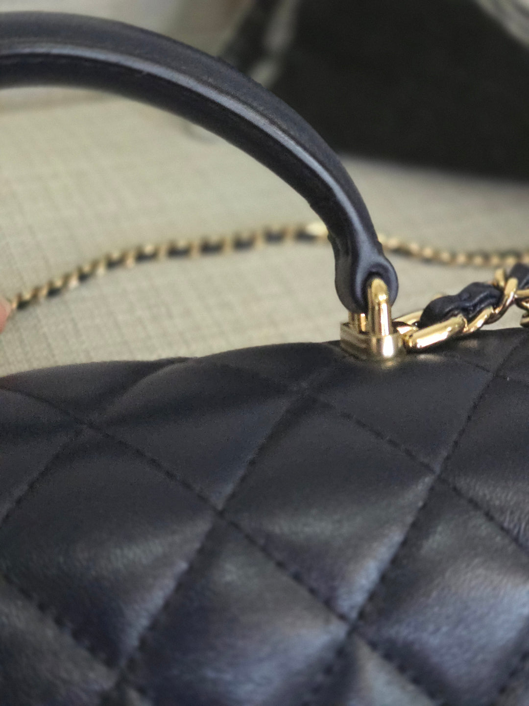 Chanel Navy Lambskin Mini Rectangular Flap Bag with Champagne GHW and Top Handle