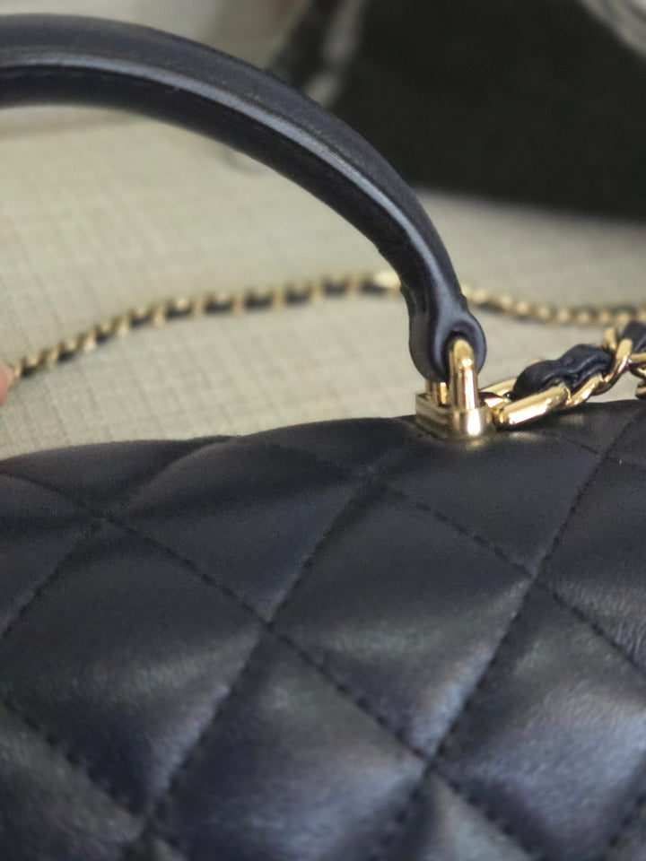 Chanel Navy Lambskin Mini Rectangular Flap Bag with Champagne GHW and Top Handle