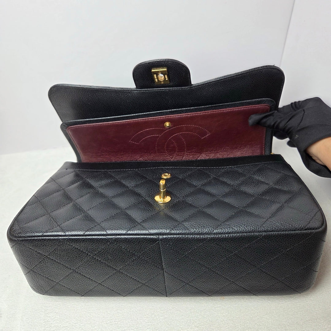 CHANEL series 16 Black Caviar GHW Jumbo Timeless Classic Double Flap Bag 2012