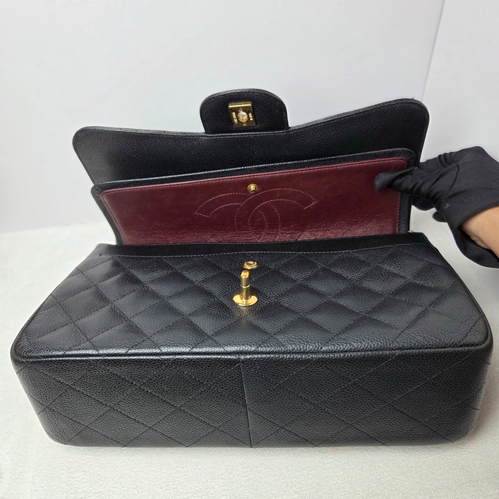 CHANEL series 16 Black Caviar GHW Jumbo Timeless Classic Double Flap Bag 2012