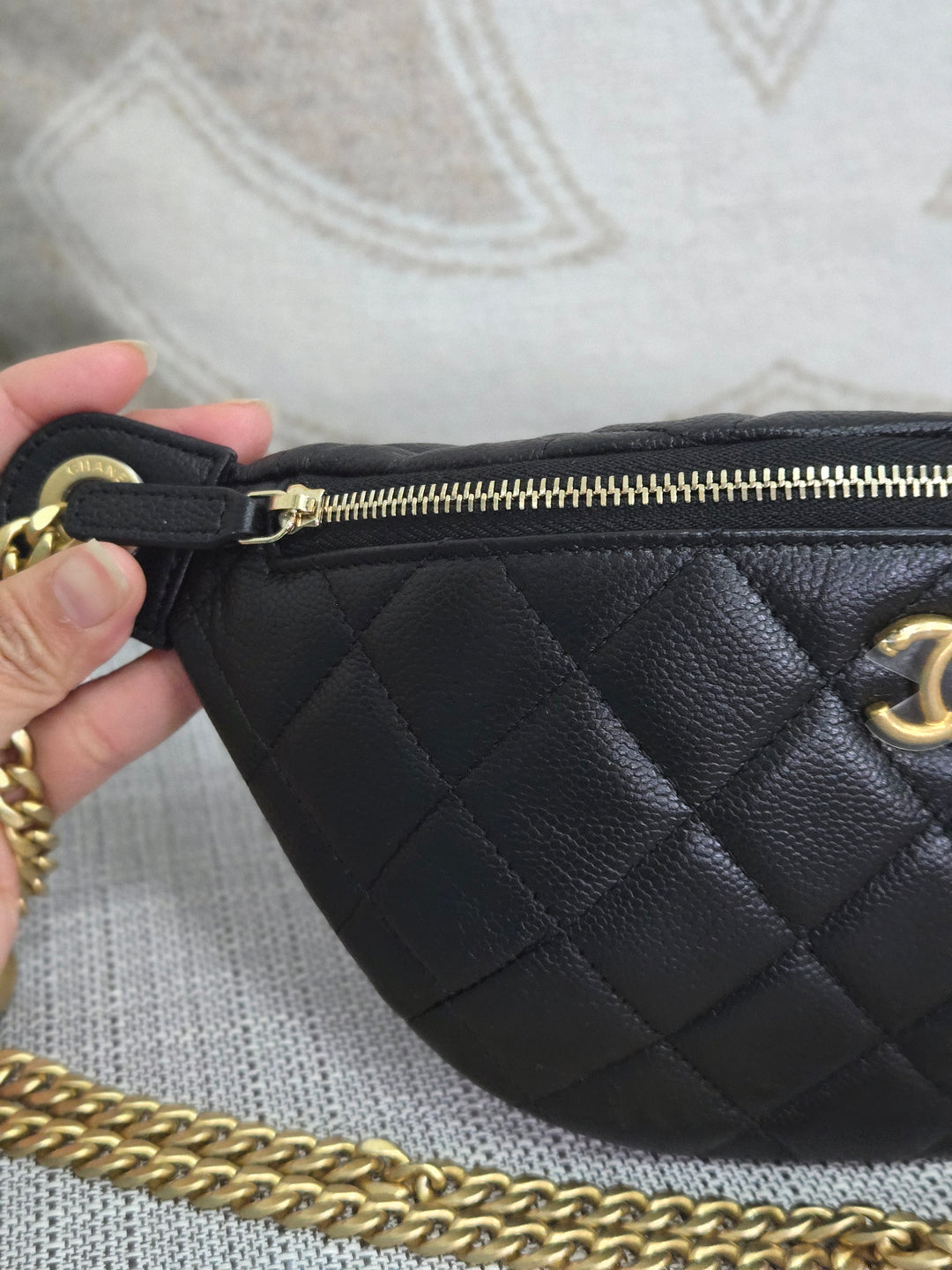 Chanel 24B 2024 Fall/Winter Black Caviar GHW Sweetheart Adjustable chain Waist Bag/Fanny Bag/Bum Bag