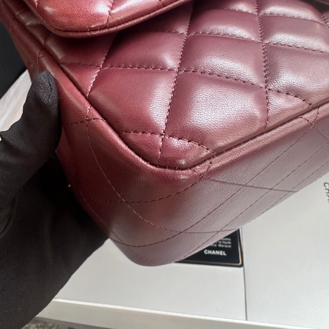 CHANEL series 16 Burgundy Lambskin LGHW Jumbo Timeless Classic Double Flap Bag 2012