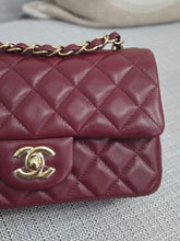 Load image into Gallery viewer, Chanel 23S 2023 Spring/Summer Collection Burgundy Lambskin Classic Mini Rectangular Flap Bag with Champagne GHW
