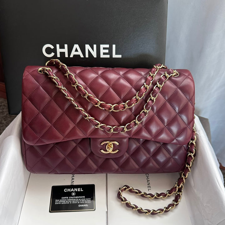 CHANEL series 16 Burgundy Lambskin LGHW Jumbo Timeless Classic Double Flap Bag 2012
