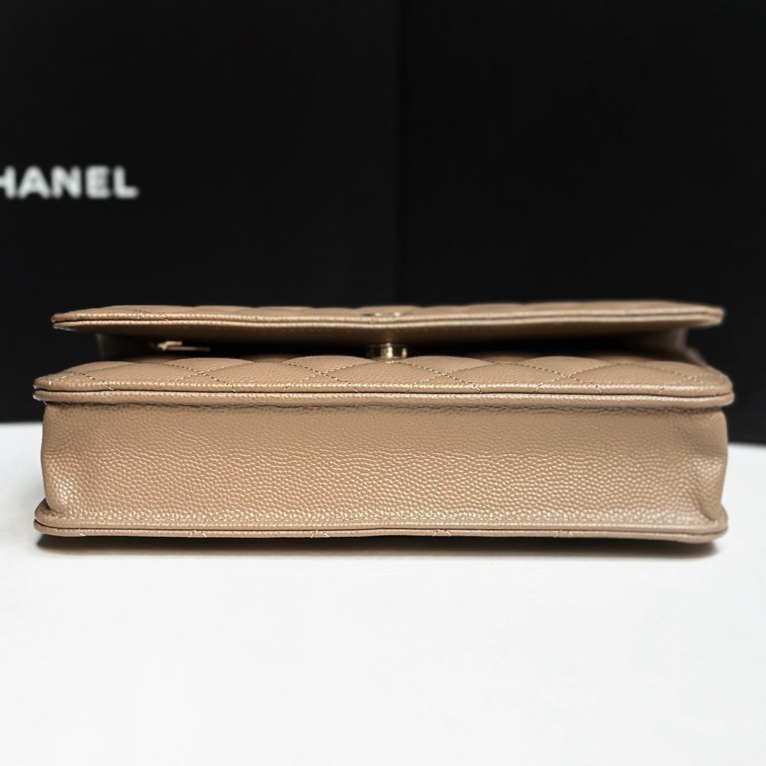 CHANEL 22A collection 2022 Dark Beige Caviar LGHW Classic Wallet On Chain (WOC)