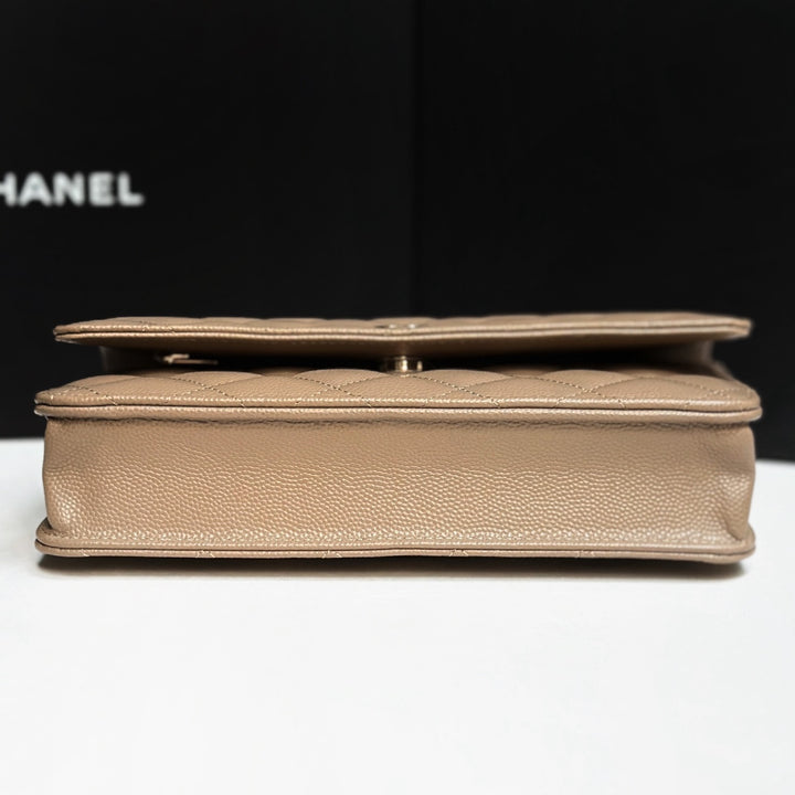 CHANEL 22A collection 2022 Dark Beige Caviar LGHW Classic Wallet On Chain (WOC)