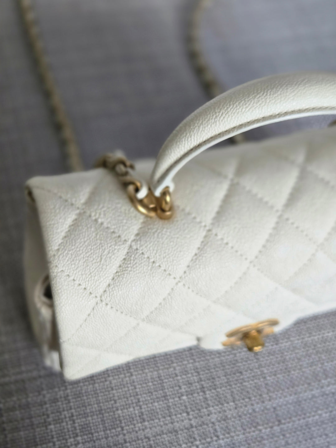 CHANEL 21S Series 31 White Caviar Aged GHW Top Handle Mini Rectangular Flap Bag