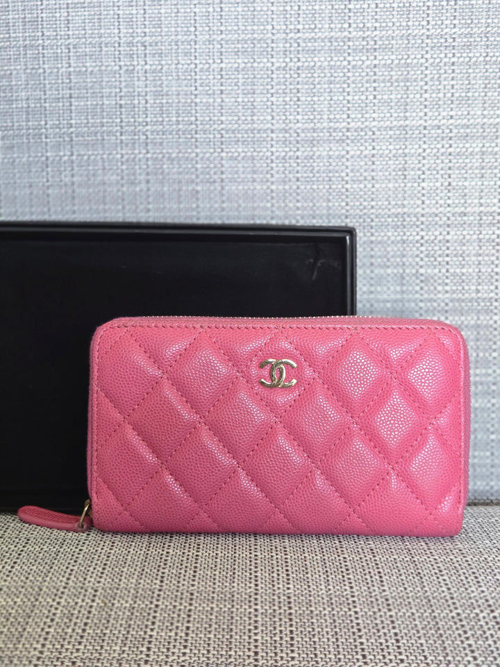 Chanel series 27 2019 19C collection Barbie Bright Pink Caviar LGHW Medium Zippy Wallet 6 inches