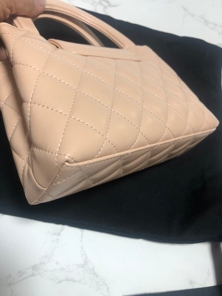 CHANEL 25C Beige Calf Skin aged GHW Kelly Nano Shopping Bag Size Small 19 cms fits iPhone pro max