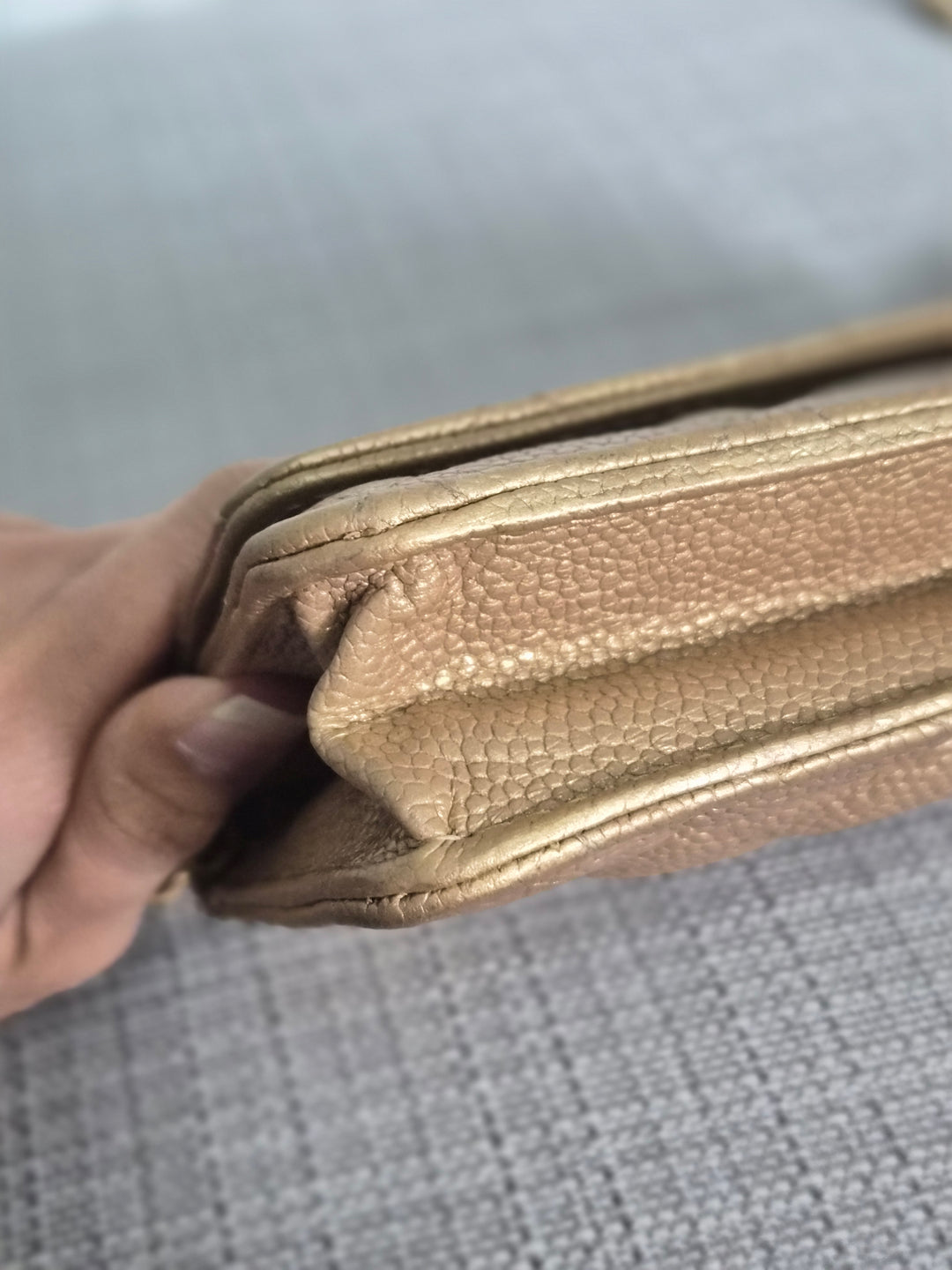 CHANEL series 20 2015 15B collection Gold Caviar Aged GHW Classic Wallet On Chain (WOC)