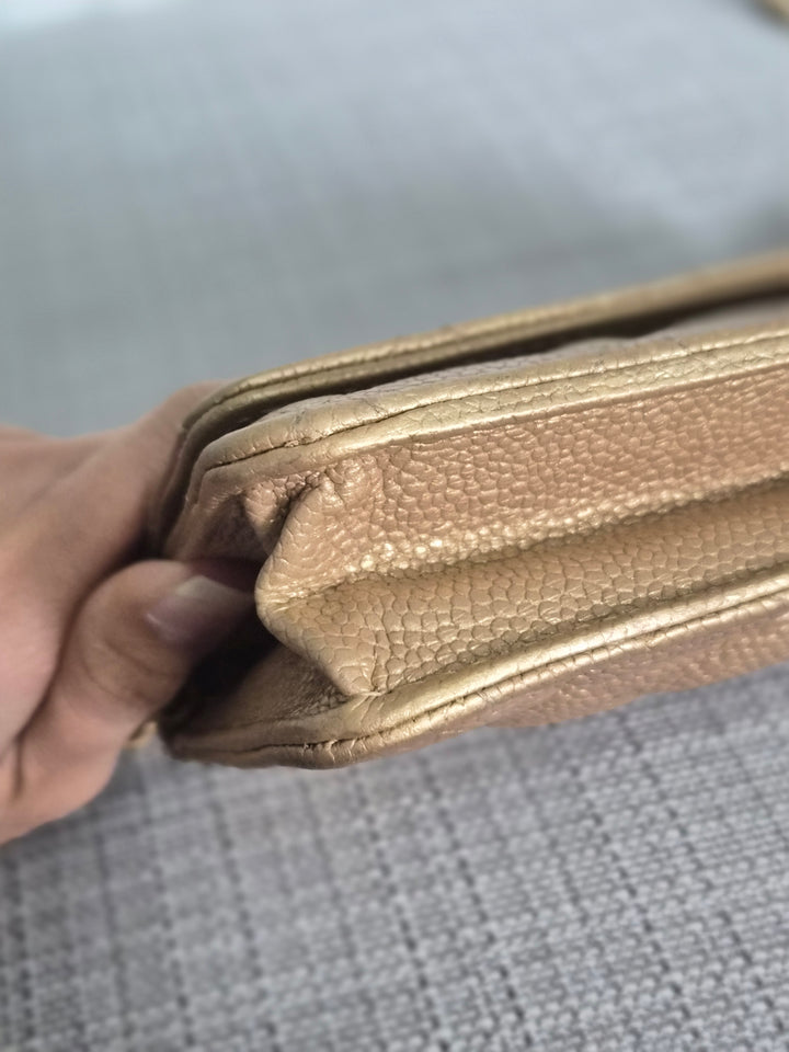 CHANEL series 20 2015 15B collection Gold Caviar Aged GHW Classic Wallet On Chain (WOC)
