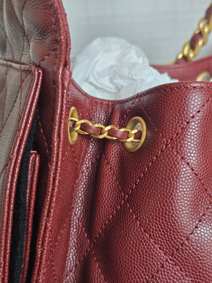 CHANEL 25 size SMALL from 25A 2025 Metiers d'art Collection BURGUNDY caviar aged GHW Hobo Bag