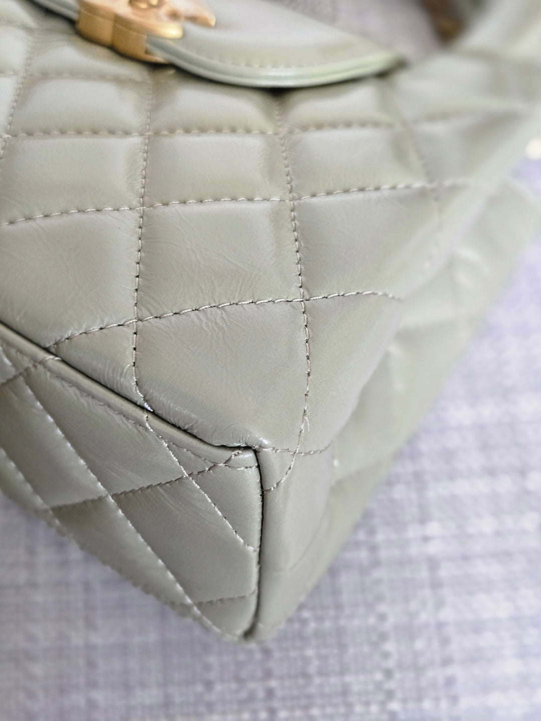 CHANEL Sage Khaki Green Glazed Calfskin Aged GHW Nano Kelly Shopping Bag size Small (19cms)