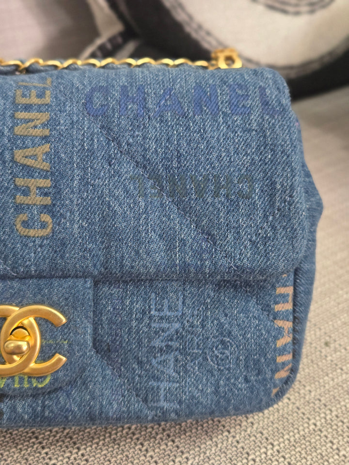 Chanel 22P Blue Denim Mood Flap Bag size Small with aged GHW