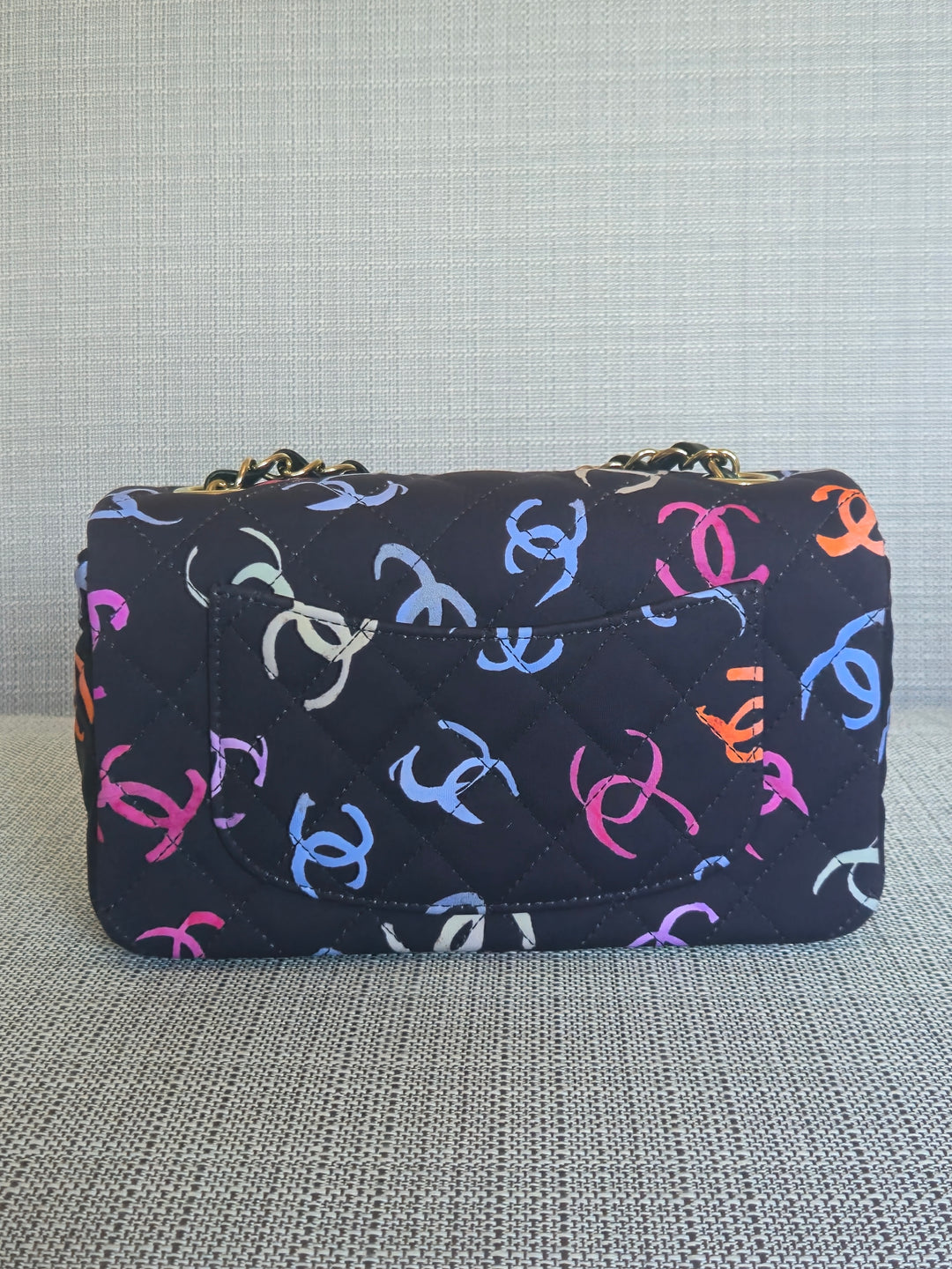 Chanel 24S collection Navy Multi color Jersey Mini Rectangular Flap Bag with Champagne GHW