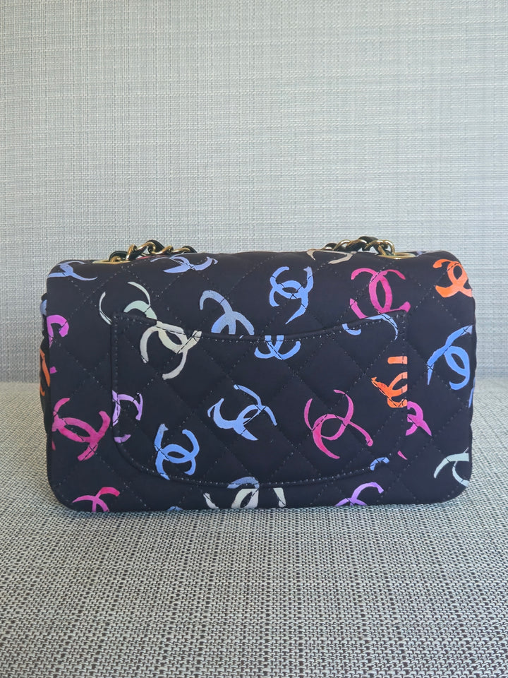 Chanel 24S collection Navy Multi color Jersey Mini Rectangular Flap Bag with Champagne GHW