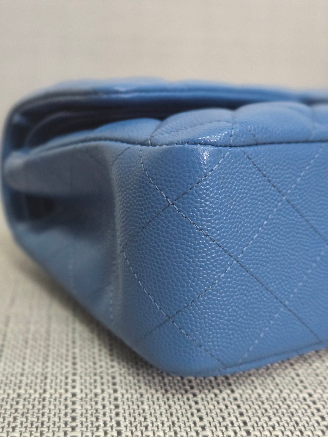 Chanel Series 30 Blue Caviar Medium Timeless Classic Double Flap Bag with Champagne GHW