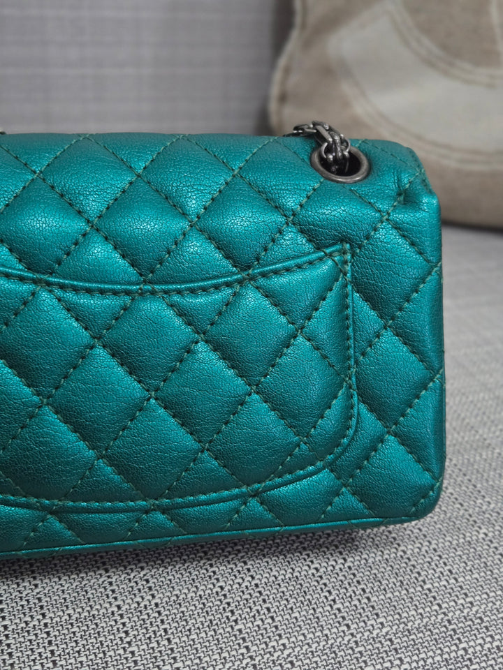 Chanel Series 28 Emerald Green Turquoise Calf skin 2.55 Reissue Mini Flap Bag with Ruthenium Hardwars