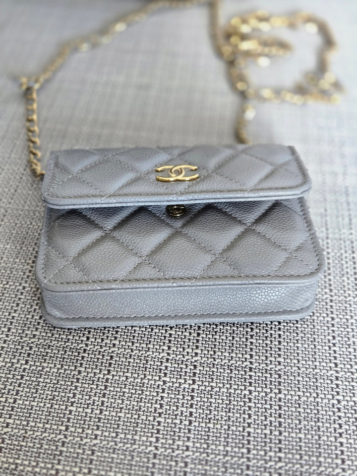 Chanel COCO 20B Collection Grey caviar Small Vanity flap bag