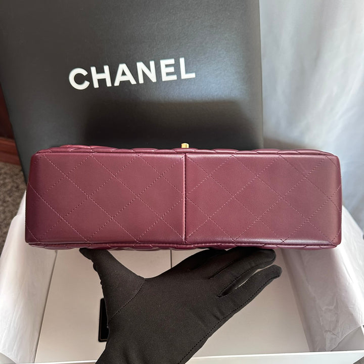 CHANEL series 16 Burgundy Lambskin LGHW Jumbo Timeless Classic Double Flap Bag 2012