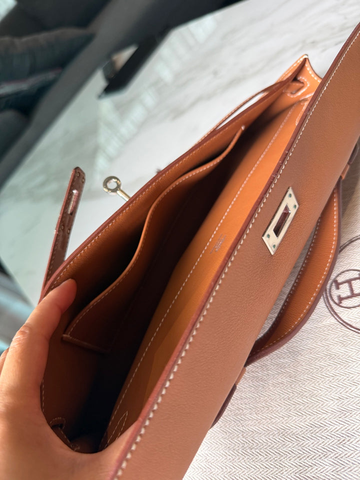 Hermès Kelly Cut Gold Swift Leather PHW Stamp R 2014
