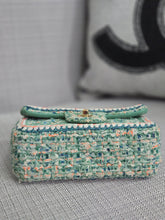 Load image into Gallery viewer, Chanel series 27 2018 Green/beige/Blue multicolour Tweed Mini Rectangular Flap Bag with Champagne GHW
