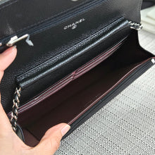 Load image into Gallery viewer, Chanel Black Caviar Classic Wallet on chain (WOC) with silver hardware
