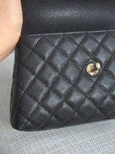 Load image into Gallery viewer, Chanel Black Caviar Champagne GHW Coco Handle Flap Bag size Small with Detachable Strap
