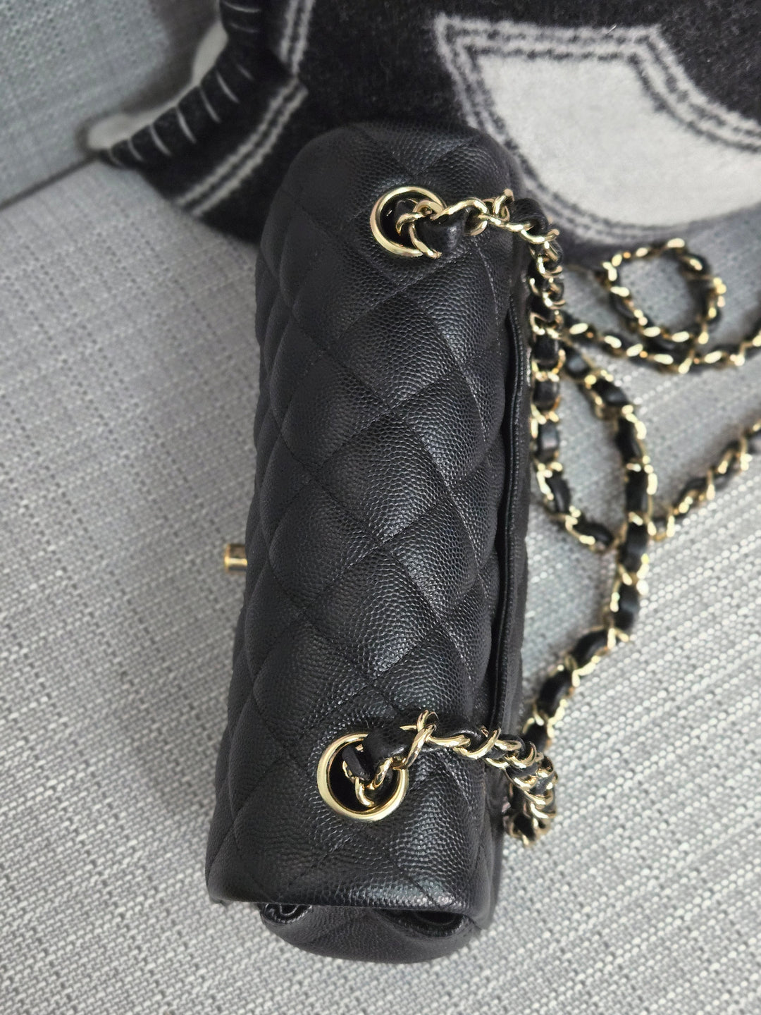 Chanel series 26 18B Collection Black Caviar Classic Mini Rectangular Flap Bag with champagne GHW