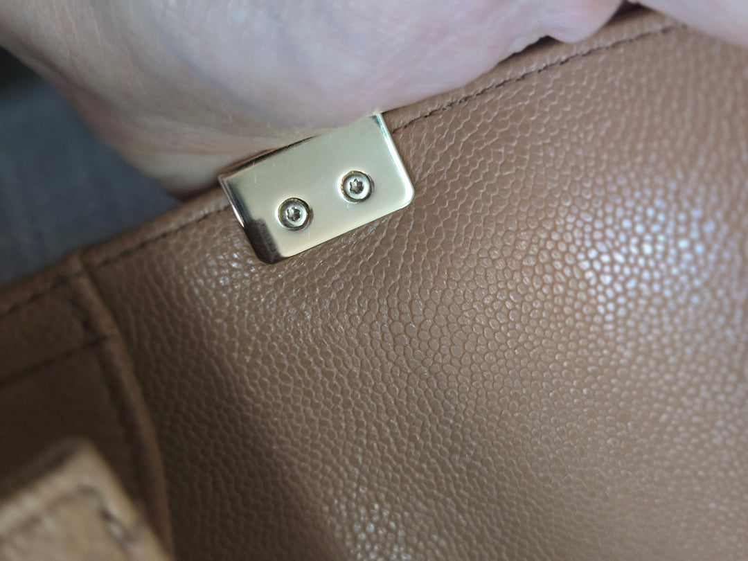 Chanel 21K 2021 Fall/Winter Collection Caramel Brown Caviar shiny champagne GHW Small Le Boy Flap Bag