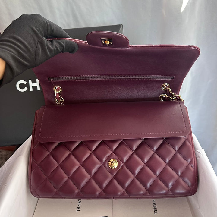 CHANEL series 16 Burgundy Lambskin LGHW Jumbo Timeless Classic Double Flap Bag 2012