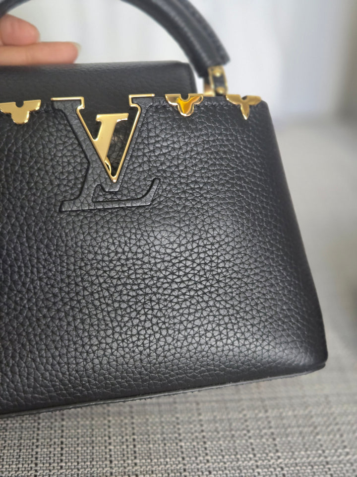 LOUIS VUITTON LV Capucines Mini Flower Crown Line in Black Taurillon Leather with detachable strap 2023