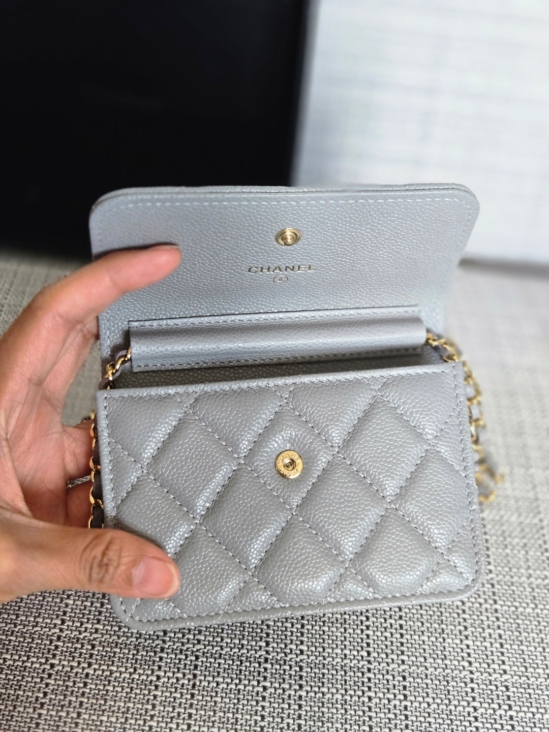 Chanel COCO 20B Collection Grey caviar Small Vanity flap bag