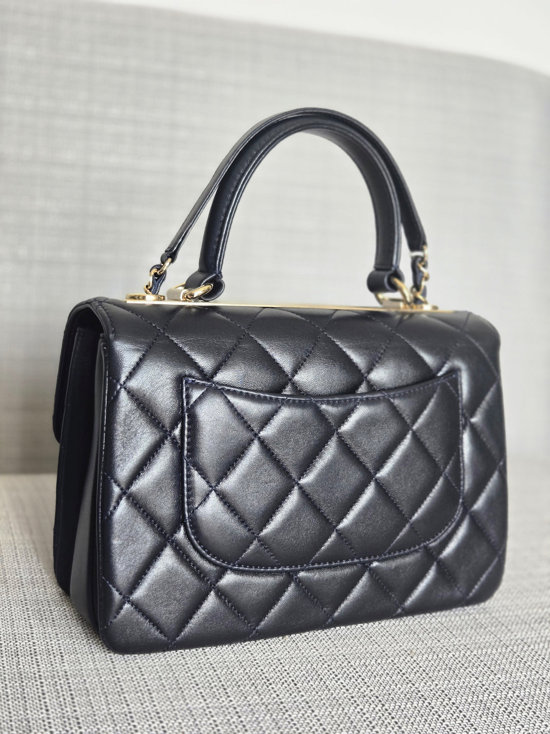 Chanel series 28 2019 Navy Lambskin Champagne GHW Trendy CC Flap Bag size Small with Detachable Strap