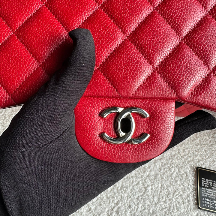 CHANEL series 19 14C Red Caviar SHW Jumbo Timeless Classic Double Flap Bag 2014