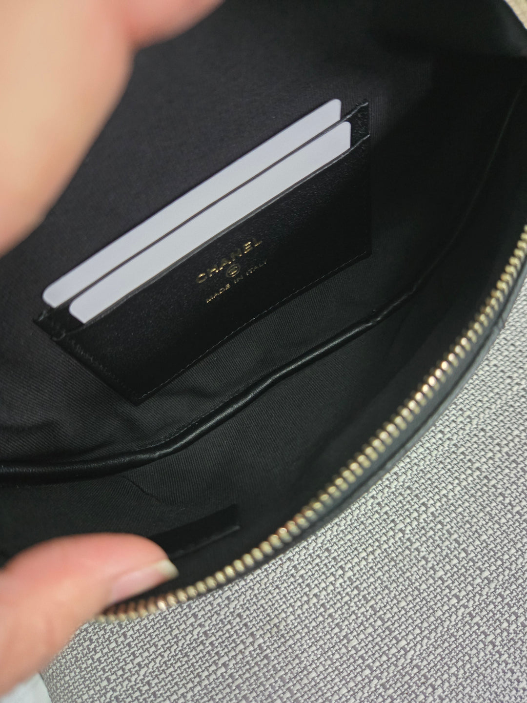 Chanel 24B 2024 Fall/Winter Black Caviar GHW Sweetheart Adjustable chain Waist Bag/Fanny Bag/Bum Bag