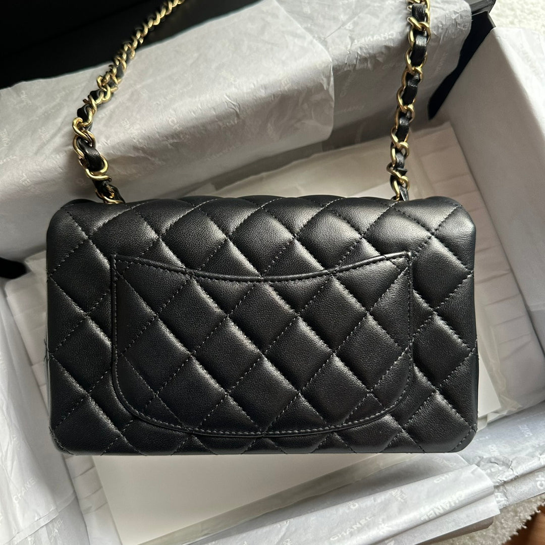 CHANEL Black Lambskin LGHW Mini Rectangular Flap Bag