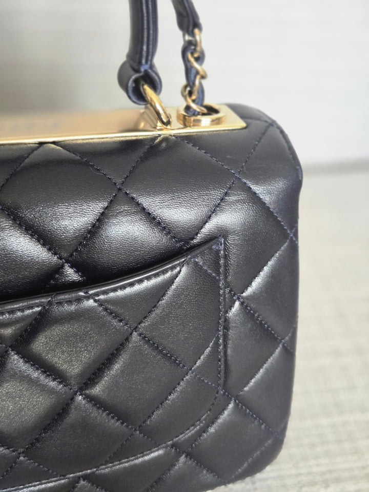 Chanel series 28 2019 Navy Lambskin Champagne GHW Trendy CC Flap Bag size Small with Detachable Strap