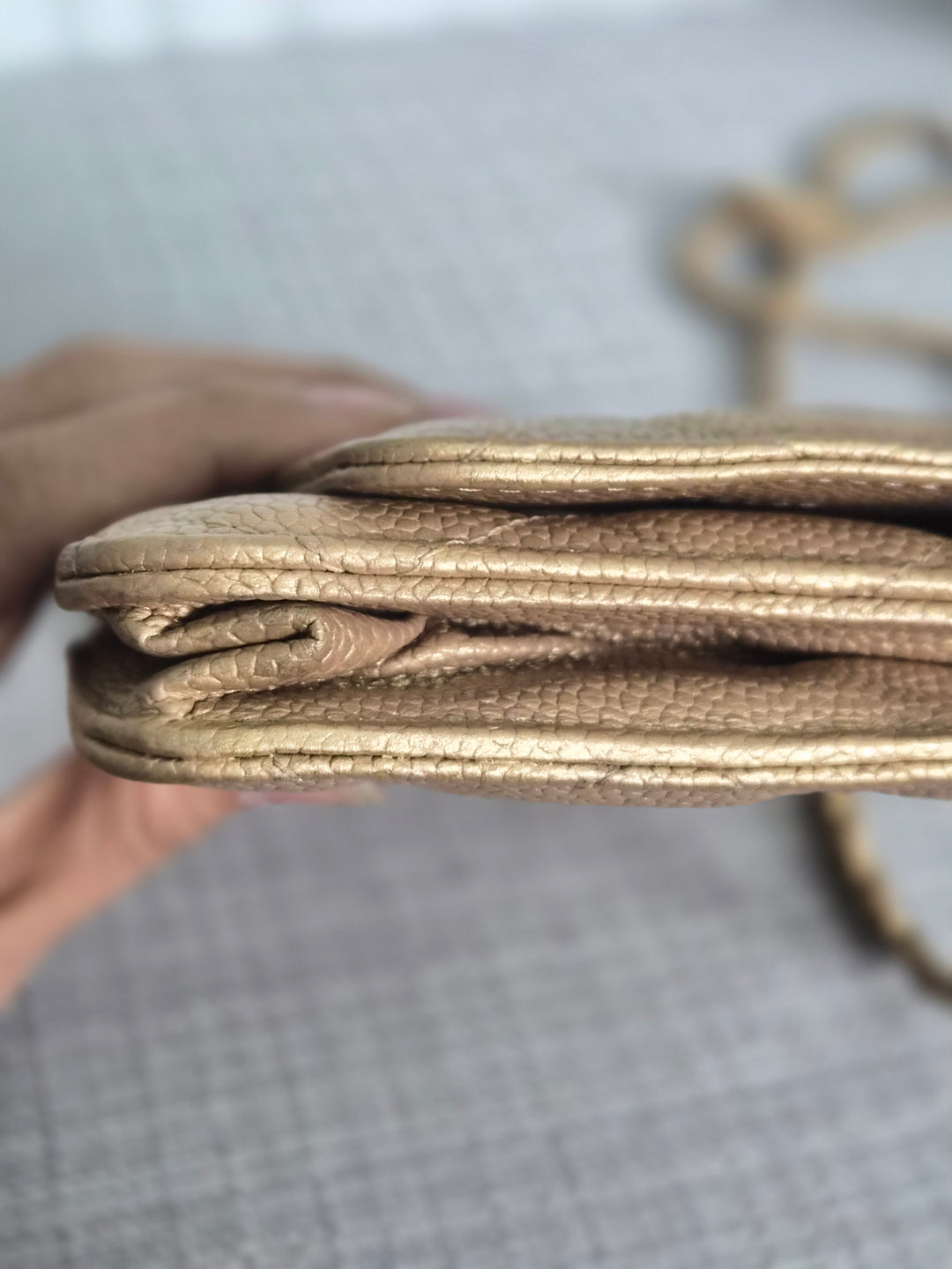 CHANEL series 20 2015 15B collection Gold Caviar Aged GHW Classic Wallet On Chain (WOC)